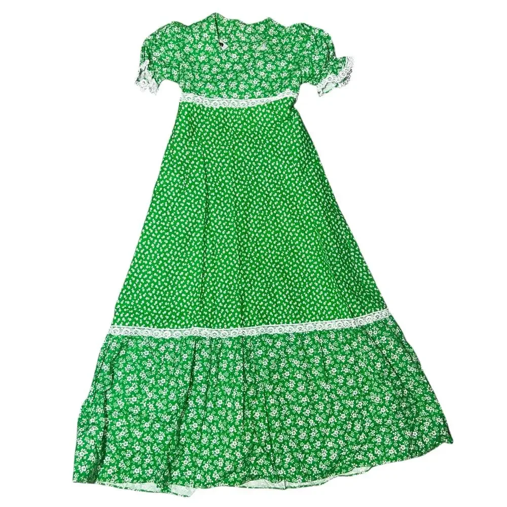 Pal-O-mino vintage 70s girl green lacey prairie cottagecore dress girl 10/11